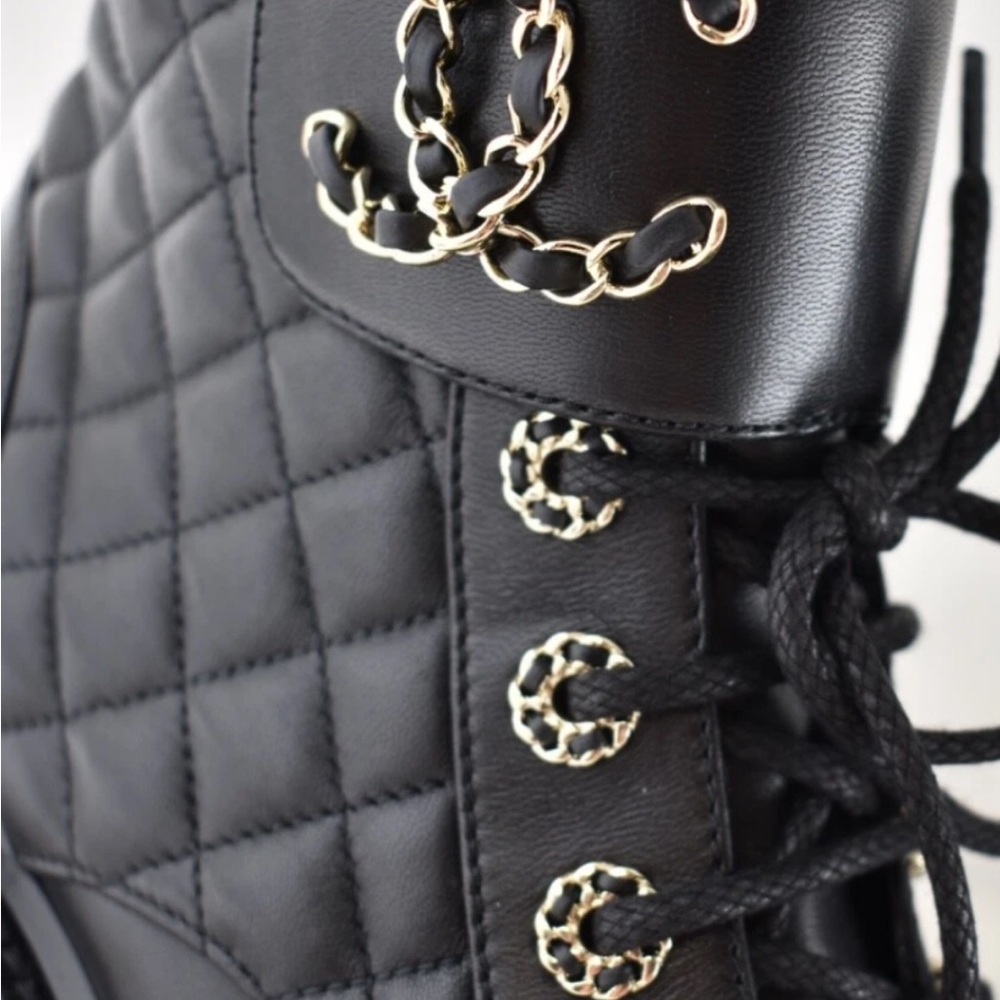 CHANEL Black Leather Boots with Gold Accents - Picture 12 of 12